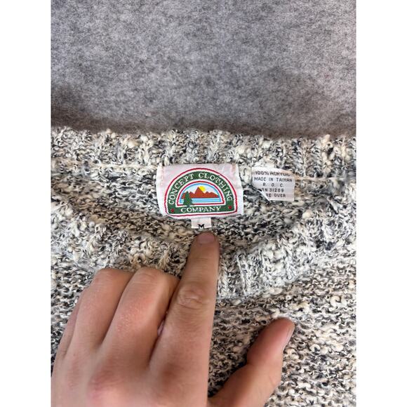 VINTAGE 80s Concept Clothing Company Sweater Mens Medium Gray Black Knit Cozy - Picture 4 of 5